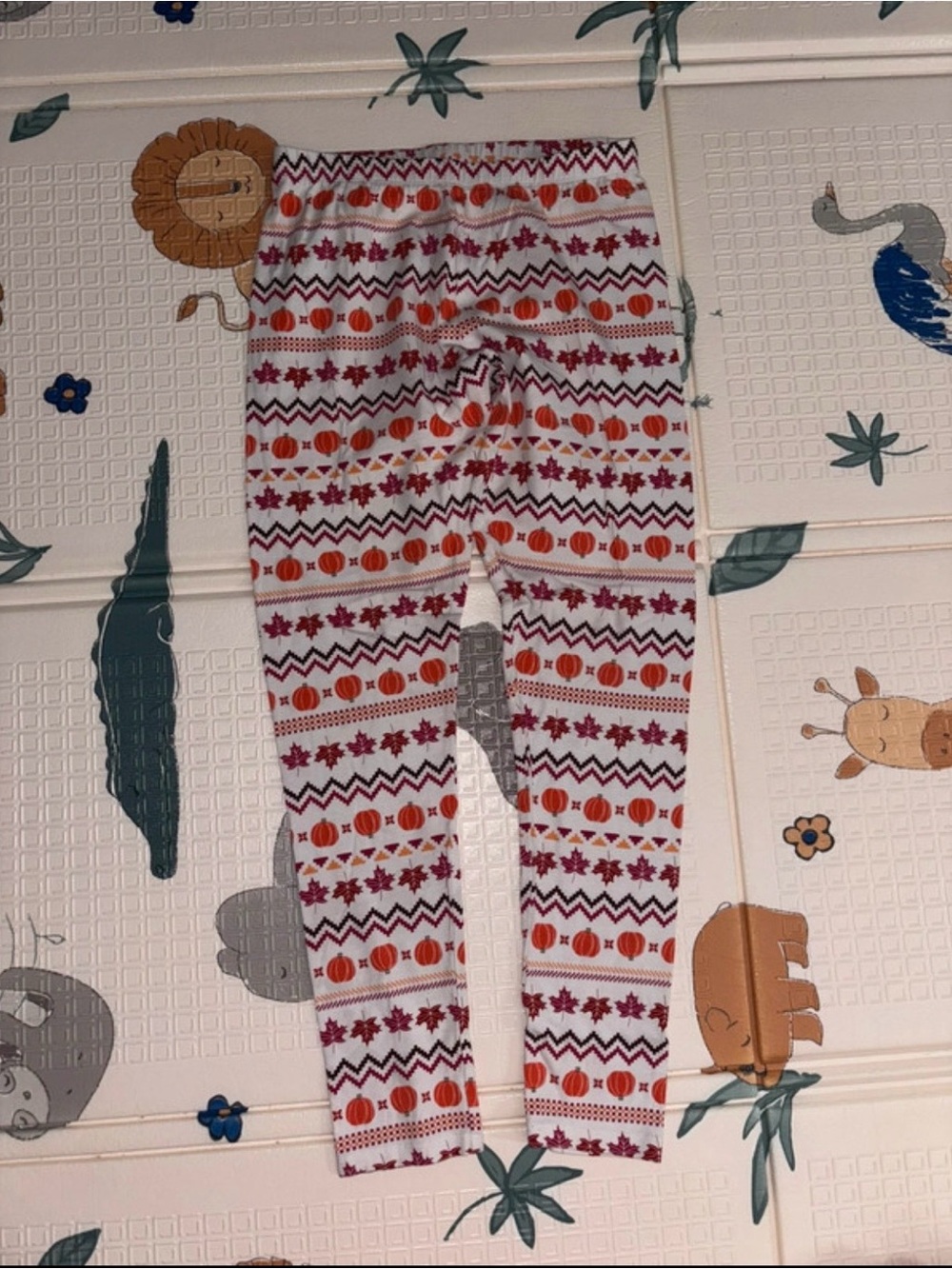Kids Festive Pumpkin Print Leggings - White & Orange